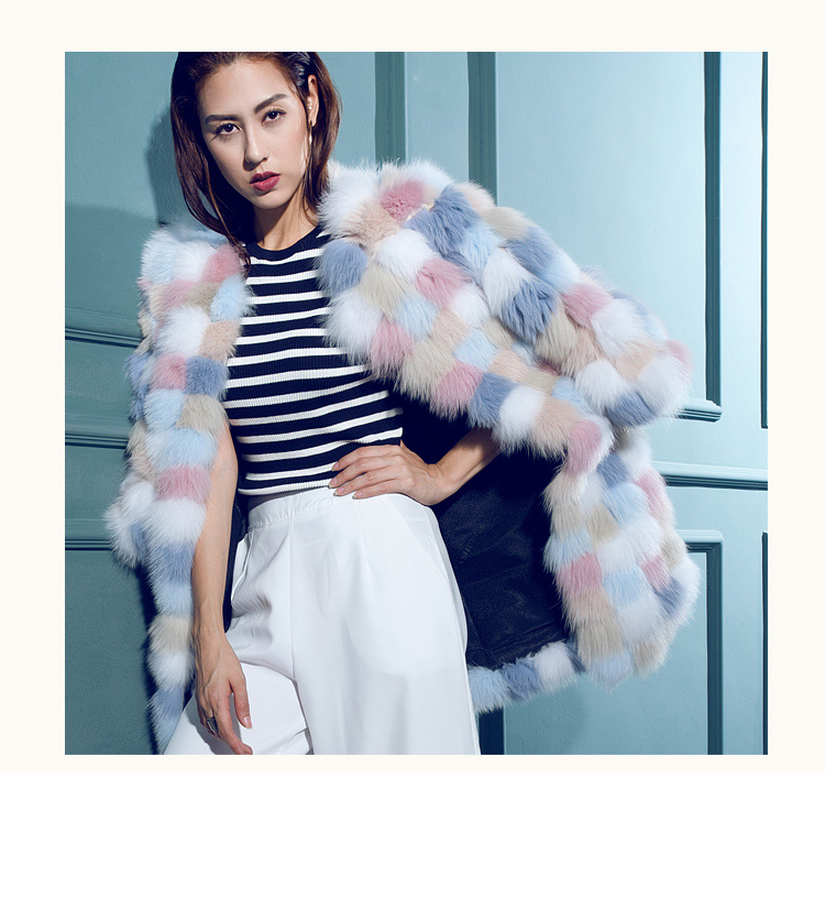 Multicolored Fox Fur Coat 110 Details 7