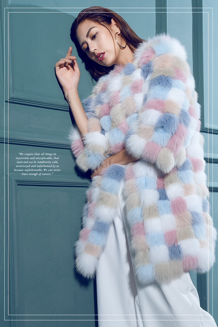 Multicolored Fox Fur Coat 110 Details 3