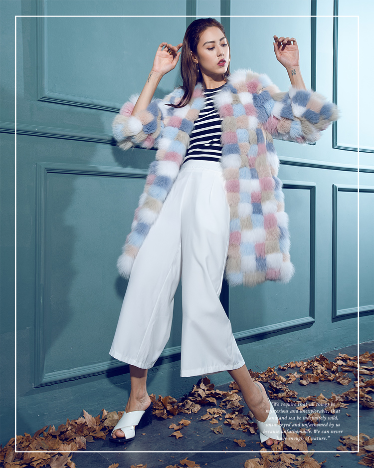 Multicolored Fox Fur Coat 110 Details 4
