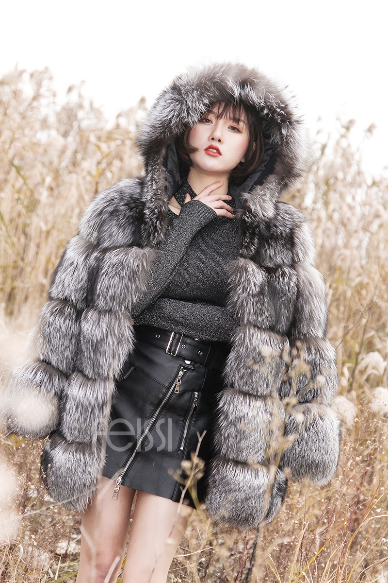 Silver Fox Fur Coat 254 Details 14