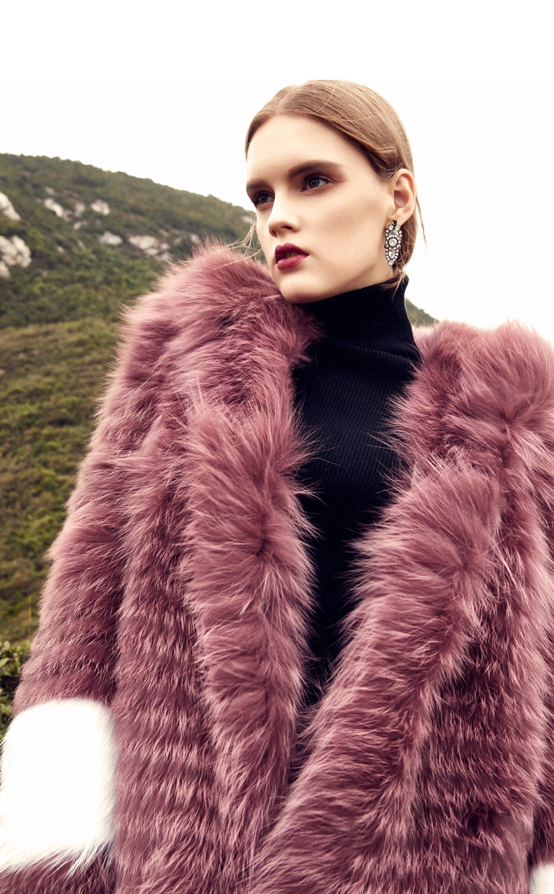 3-4 Length Hooded Fox Fur Coat 297-1