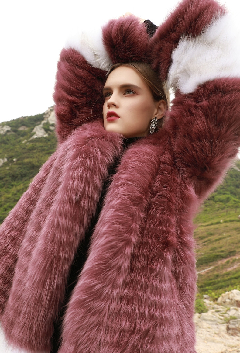 3-4 Length Hooded Fox Fur Coat 297-8
