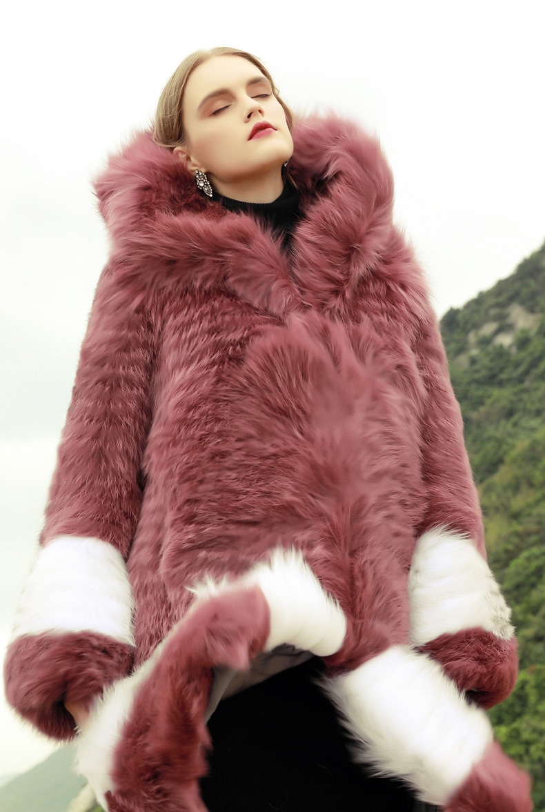 3-4 Length Hooded Fox Fur Coat 297-6