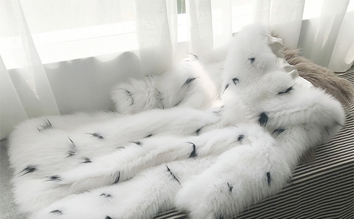 Hooded Knitted White Fox Fur Long Coat 318-1