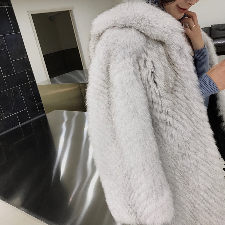 Hooded Fox Fur Long Coat 322-3