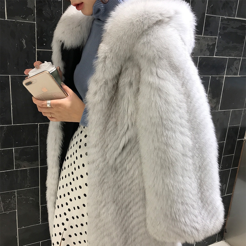 Hooded Fox Fur Long Coat 322-6