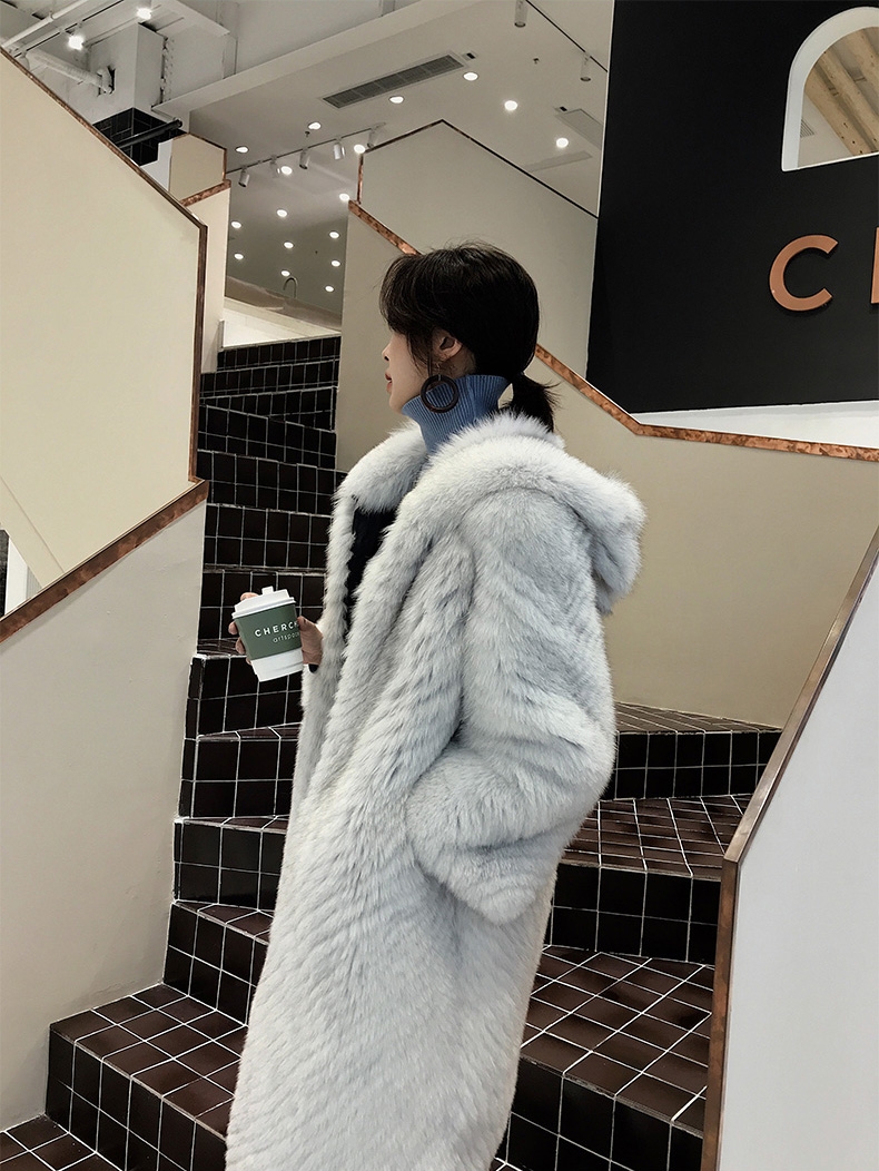 Hooded Fox Fur Long Coat 322-5