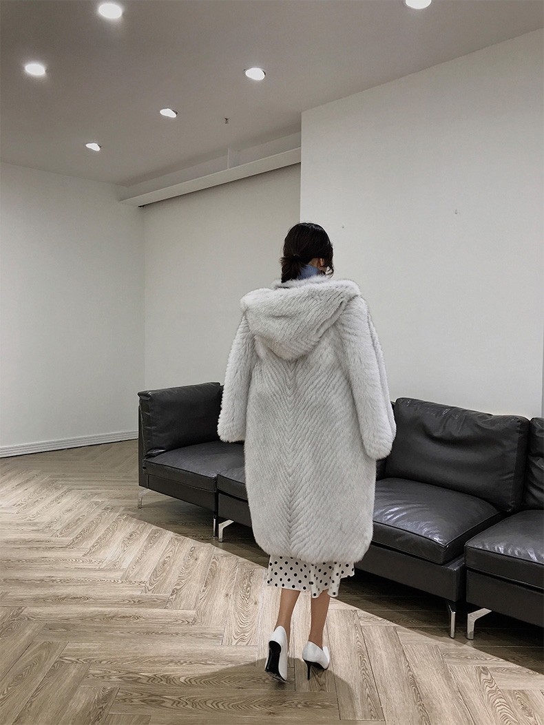 Hooded Fox Fur Long Coat 322-7