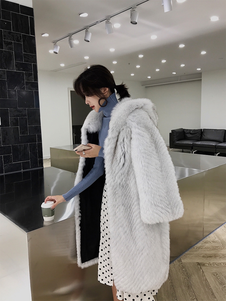 Hooded Fox Fur Long Coat 322-1