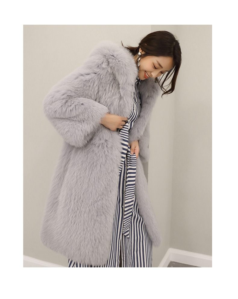 Hooded Fox Fur Long Coat 323-1