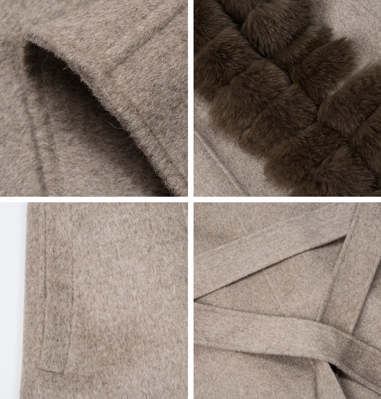 Fox Fur Trimmed Cashmere Long Belted Hooded Coat 335-3