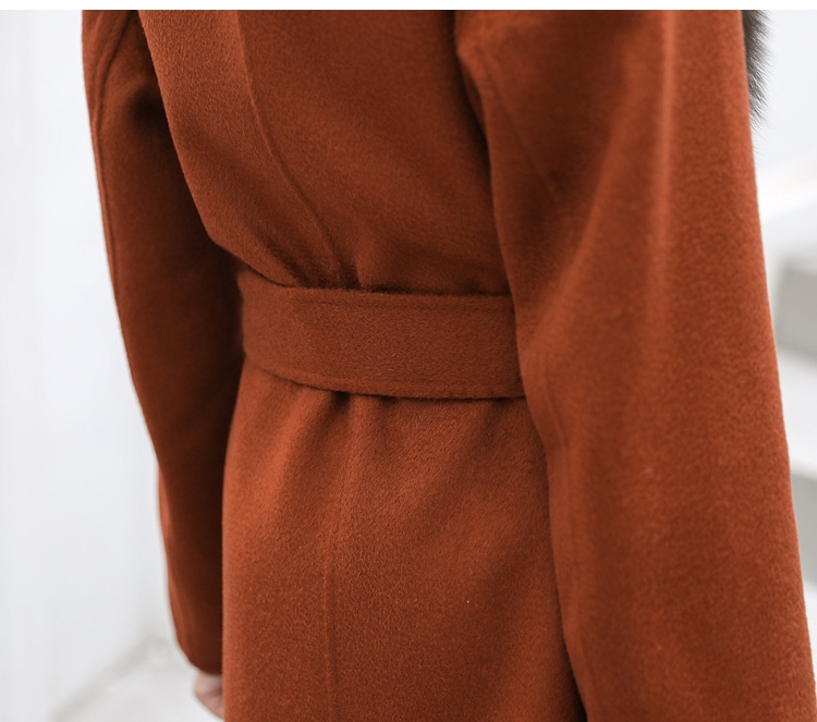 Fox Fur Trimmed Cashmere Long Belted  Coat 336-3