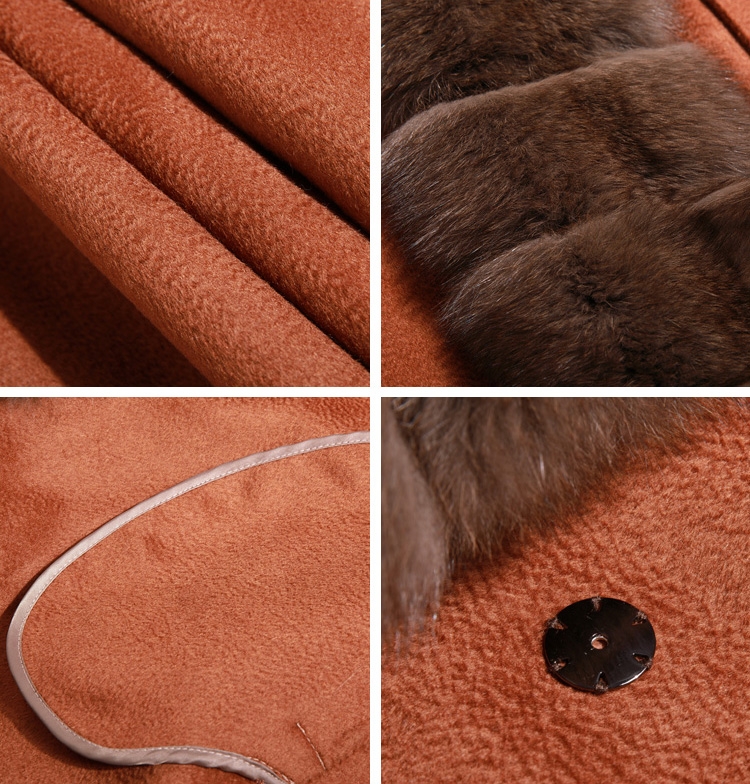 Fox Fur Trimmed Cashmere Long Belted  Coat 336-4