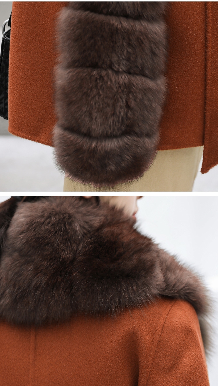 Fox Fur Trimmed Cashmere Long Belted  Coat 336-2