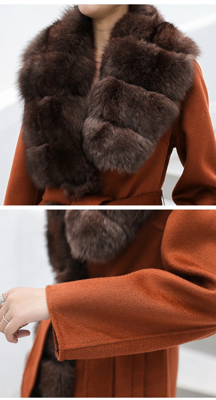 Fox Fur Trimmed Cashmere Long Belted  Coat 336-1