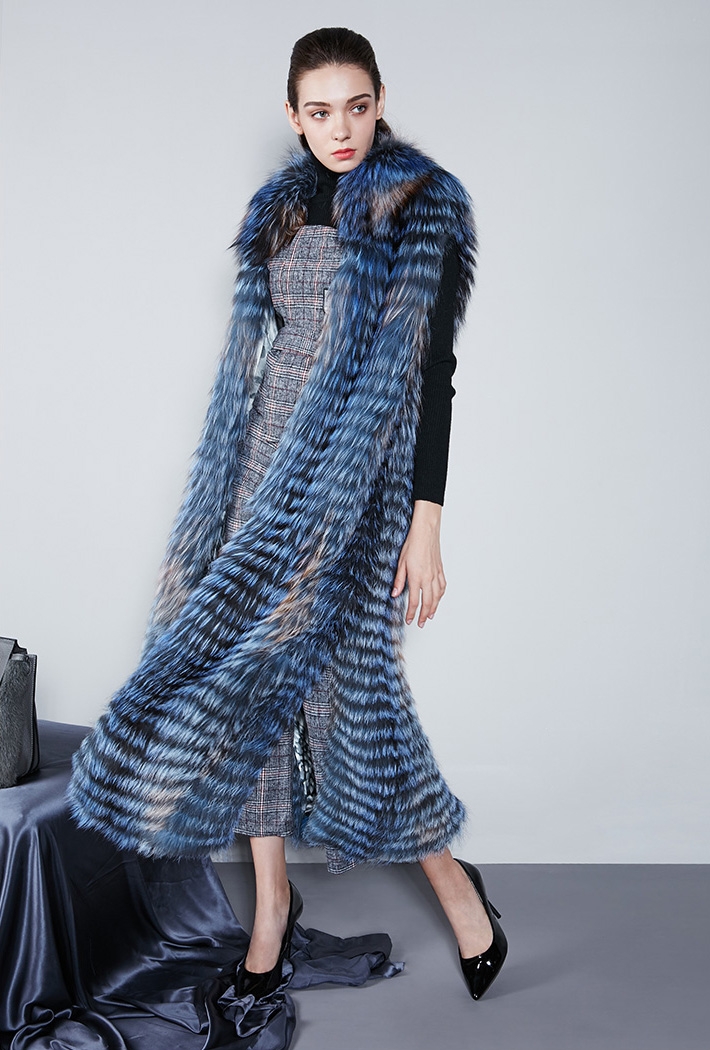 Silver Fox Fur Long Vest 341-1