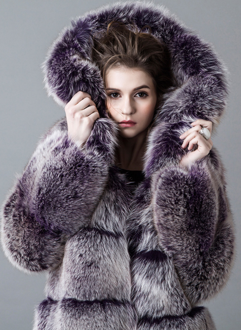 Hooded Fox Fur Coat 918A Details 3
