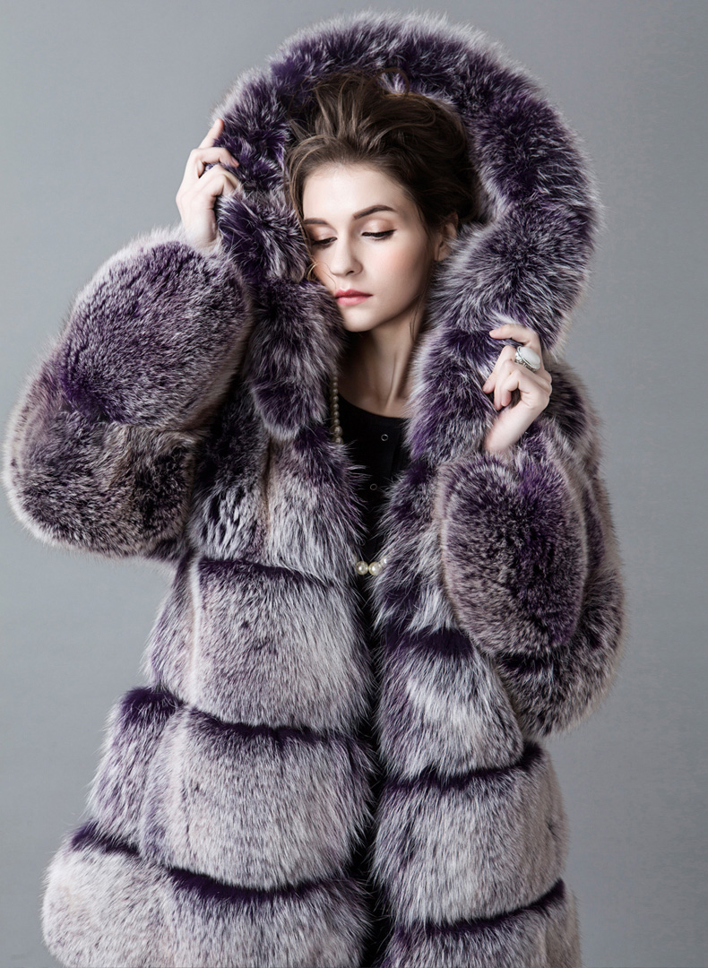 Hooded Fox Fur Coat 918A Details 2
