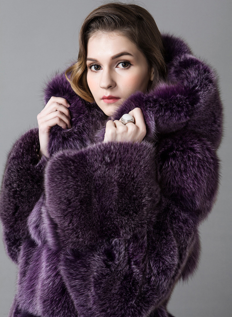 Hooded Fox Fur Coat 918B Details 2