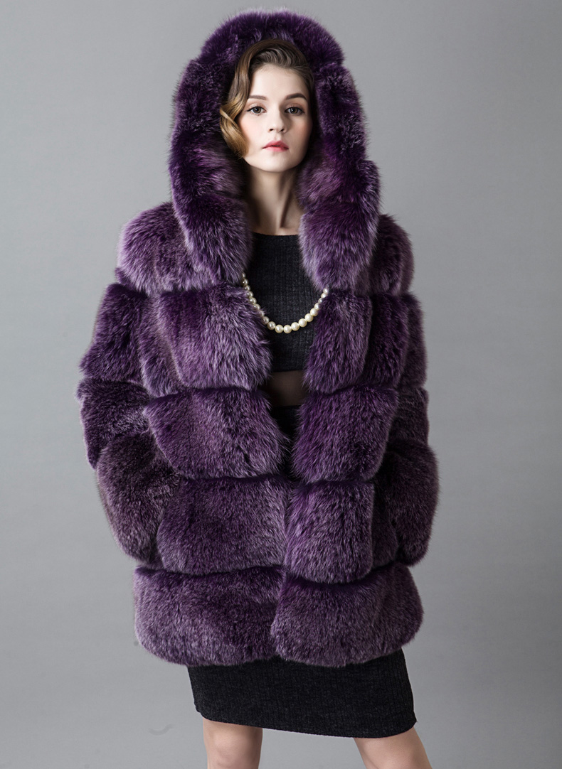 Hooded Fox Fur Coat 918B Details 3