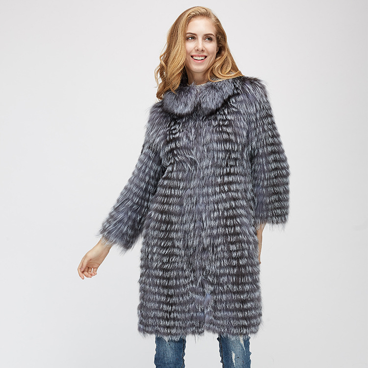 Knitted Silver Fox Fur Coat 962 Details 6