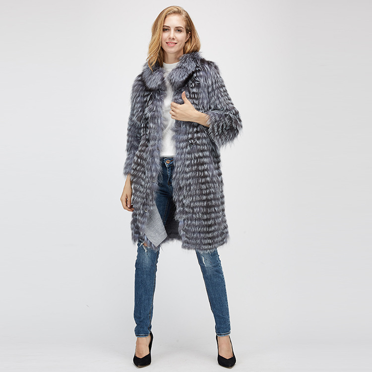 Knitted Silver Fox Fur Coat 962 Details 1