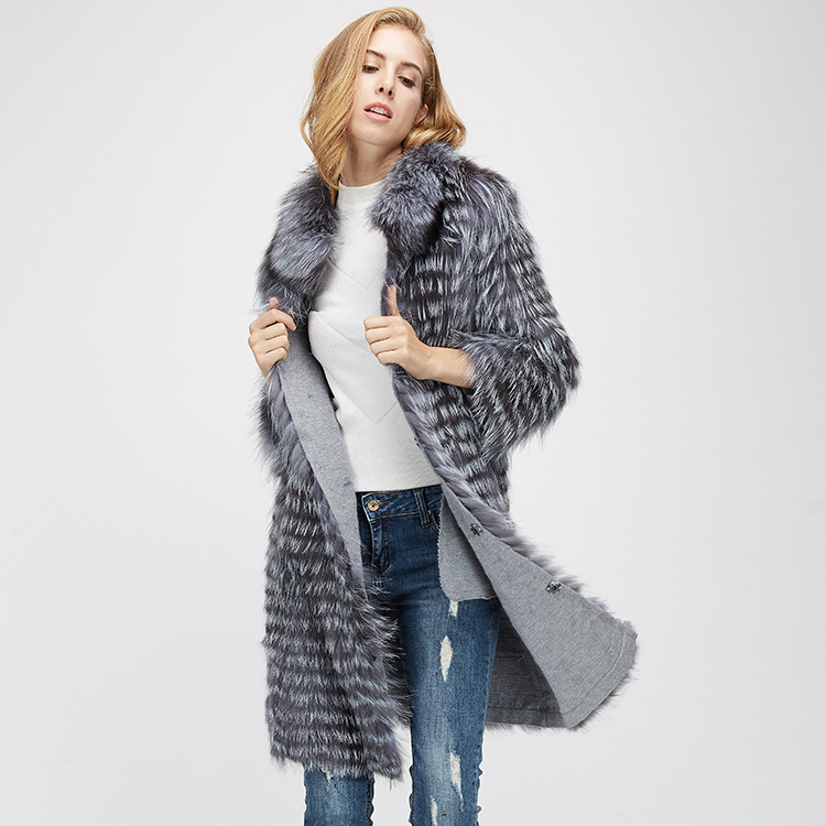 Knitted Silver Fox Fur Coat 962 Details 2