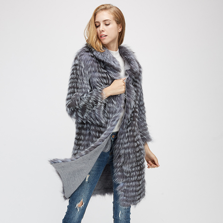 Knitted Silver Fox Fur Coat 962 Details 3