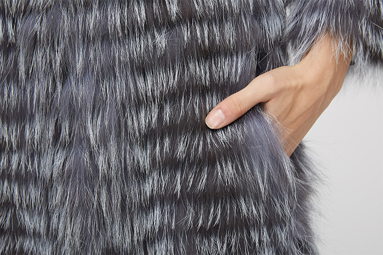 Knitted Silver Fox Fur Coat 962 Details 10