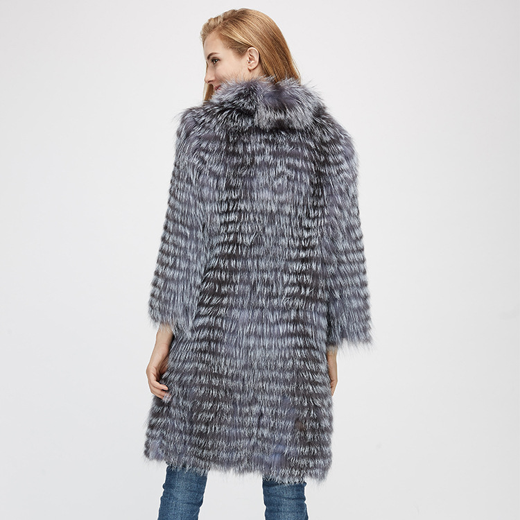 Knitted Silver Fox Fur Coat 962 Details 7