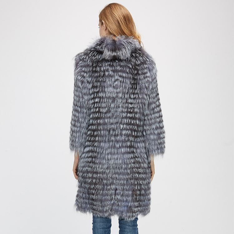 Knitted Silver Fox Fur Coat 962 Details 8