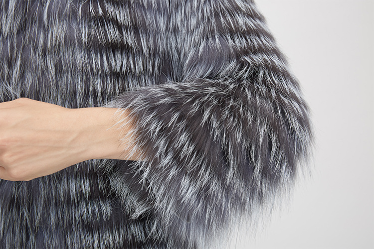 Knitted Silver Fox Fur Coat 962 Details 11