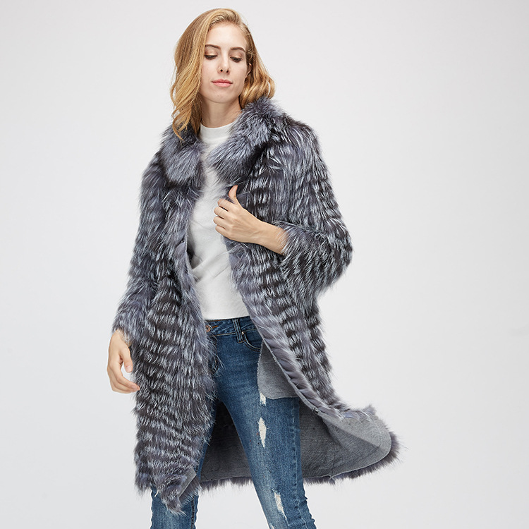 Knitted Silver Fox Fur Coat 962 Details 4