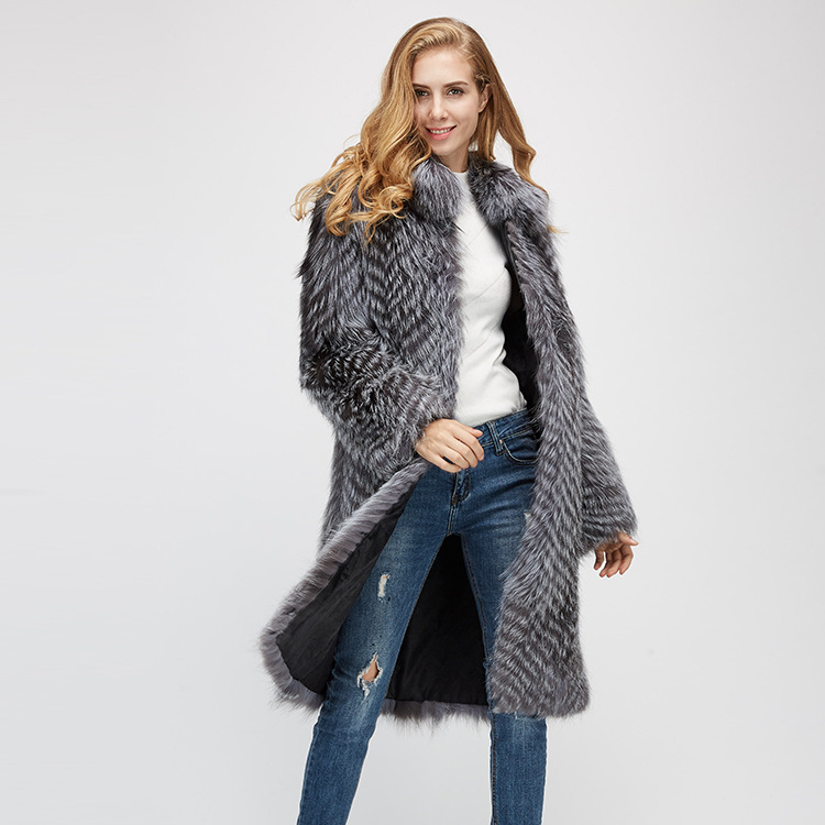 3-4 Length Silver Fox Fur Coat 966 Details 2