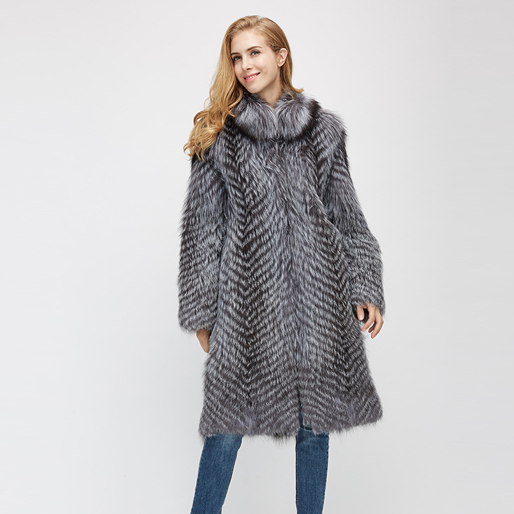 3-4 Length Silver Fox Fur Coat 966 Details 5