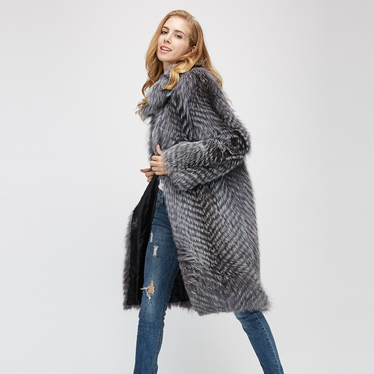 3-4 Length Silver Fox Fur Coat 966 Details 4