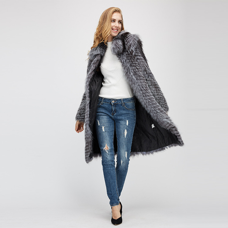 3-4 Length Silver Fox Fur Coat 966 Details 1