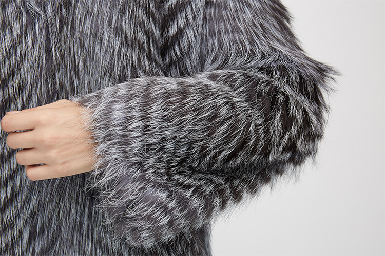 3-4 Length Silver Fox Fur Coat 966 Details 12