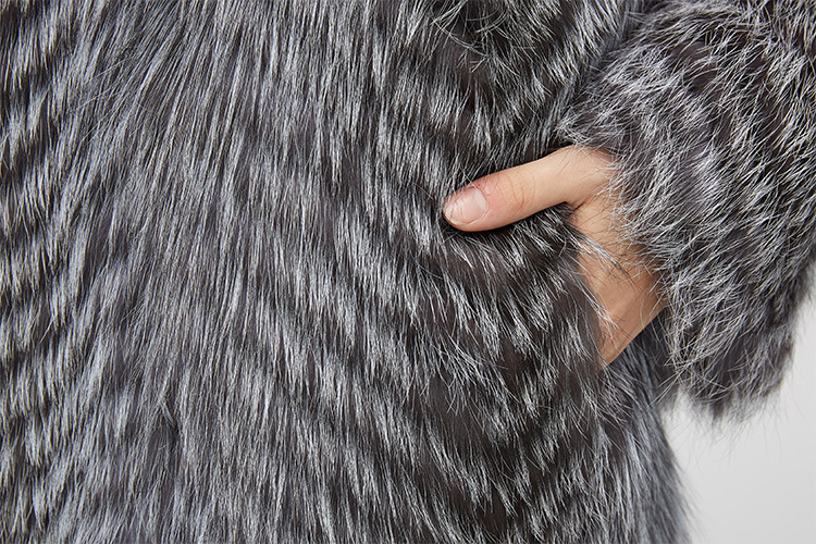 3-4 Length Silver Fox Fur Coat 966 Details 11
