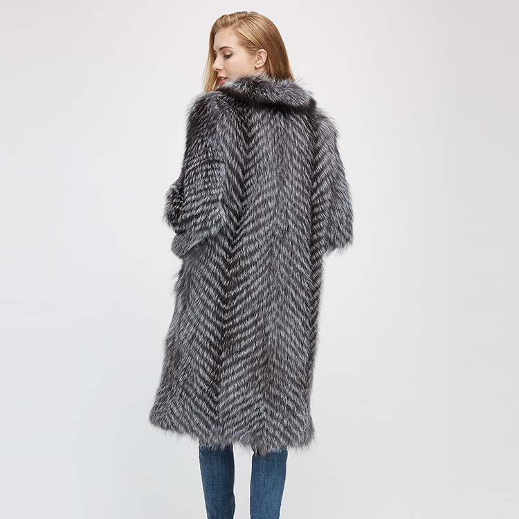 3-4 Length Silver Fox Fur Coat 966 Details 8