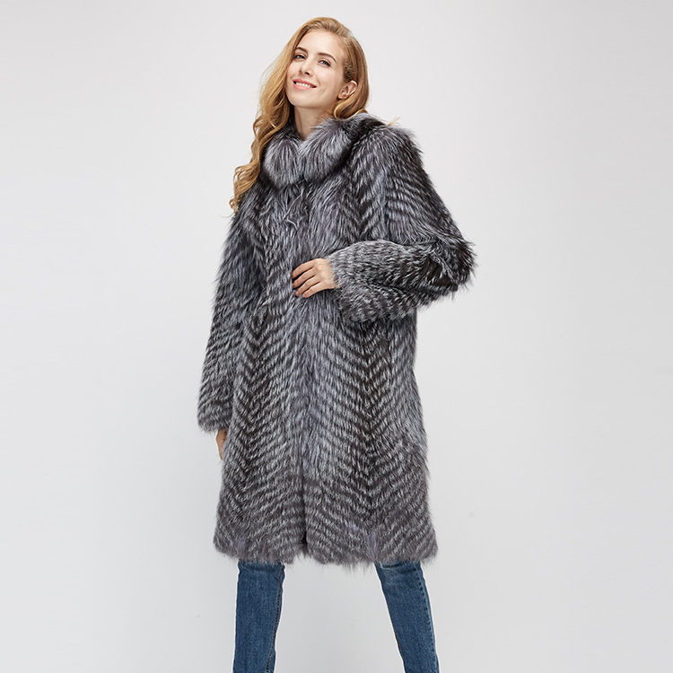 3-4 Length Silver Fox Fur Coat 966 Details 6