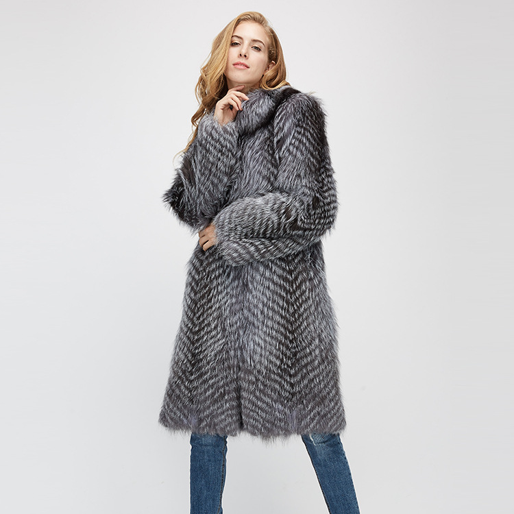 3-4 Length Silver Fox Fur Coat 966 Details 7