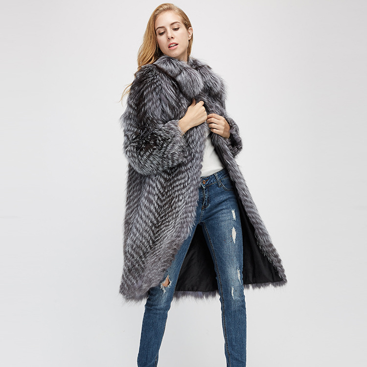 3-4 Length Silver Fox Fur Coat 966 Details 3