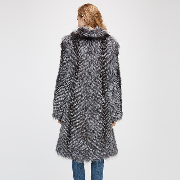 3-4 Length Silver Fox Fur Coat 966 Details 9