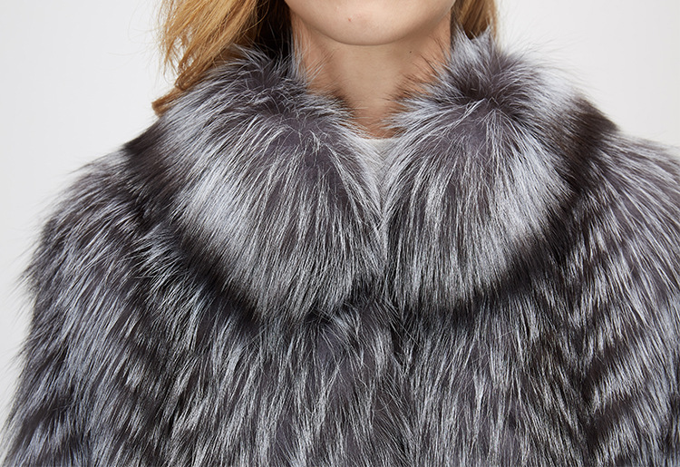 3-4 Length Silver Fox Fur Coat 966 Details 10