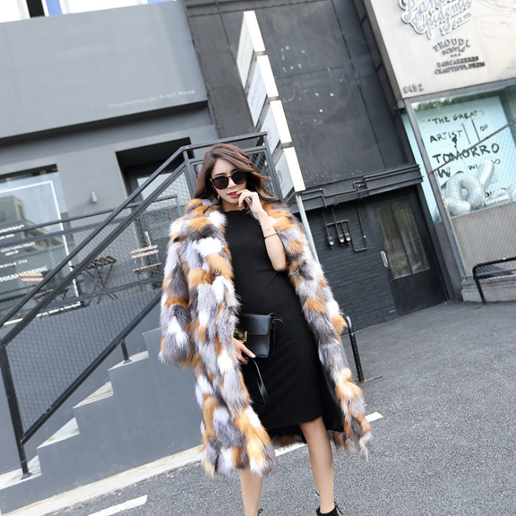 Long Length Genuine Multicolor Fox Fur Winter Coat 983 Details 6