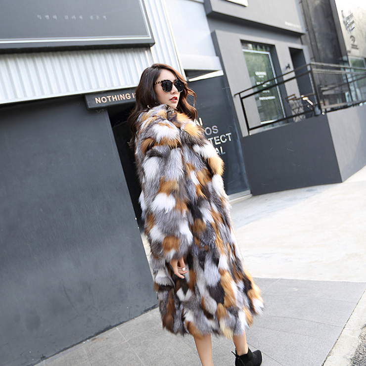 Long Length Genuine Multicolor Fox Fur Winter Coat 983 Details 4
