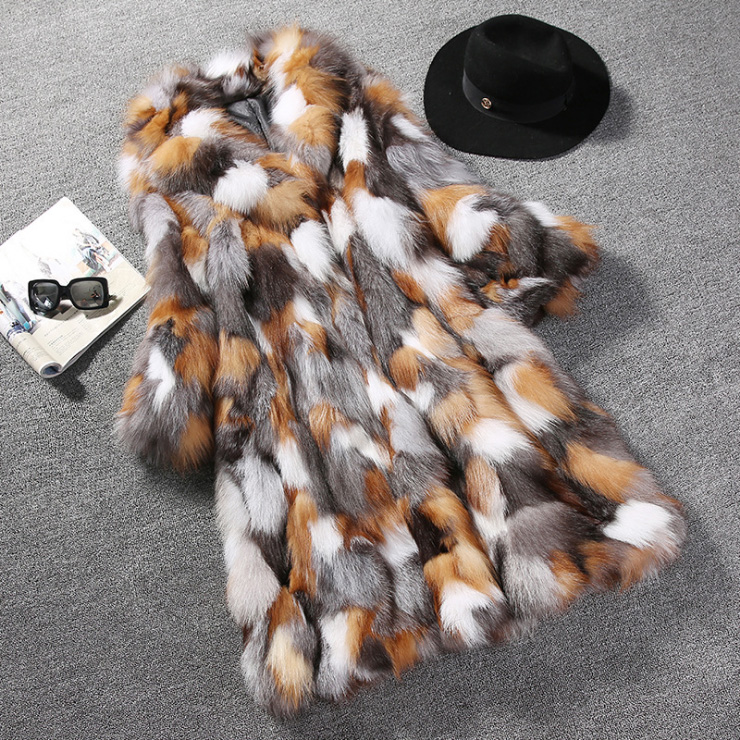 Long Length Genuine Multicolor Fox Fur Winter Coat 983 Details 7