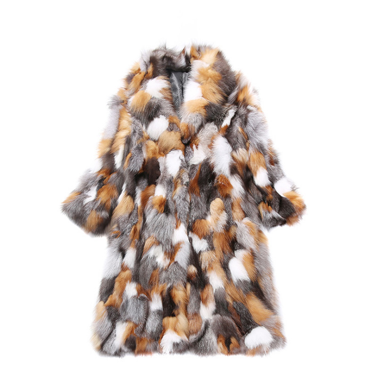 Long Length Genuine Multicolor Fox Fur Winter Coat 983 Details 2