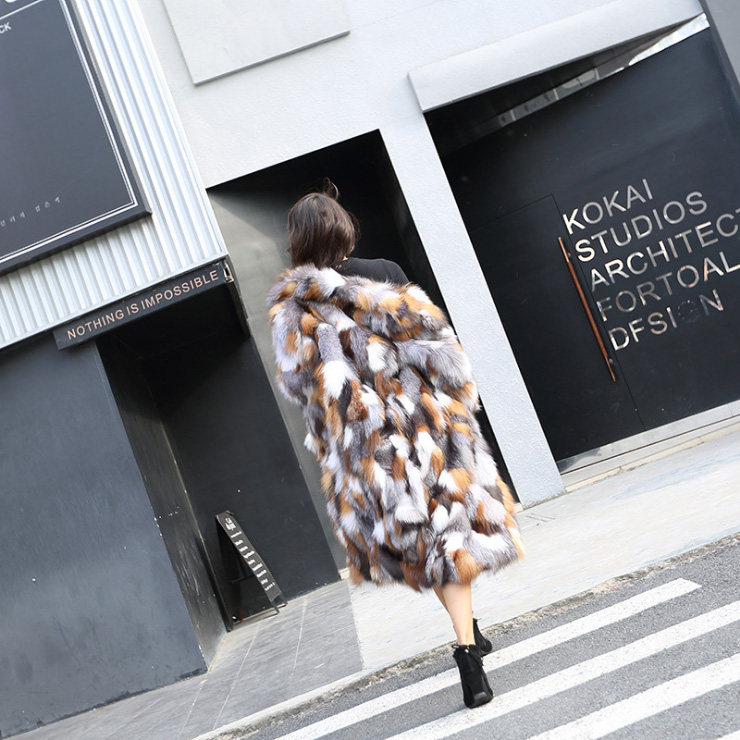 Long Length Genuine Multicolor Fox Fur Winter Coat 983 Details 5